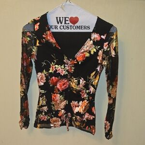 INC International Concepts Black Floral Blouse